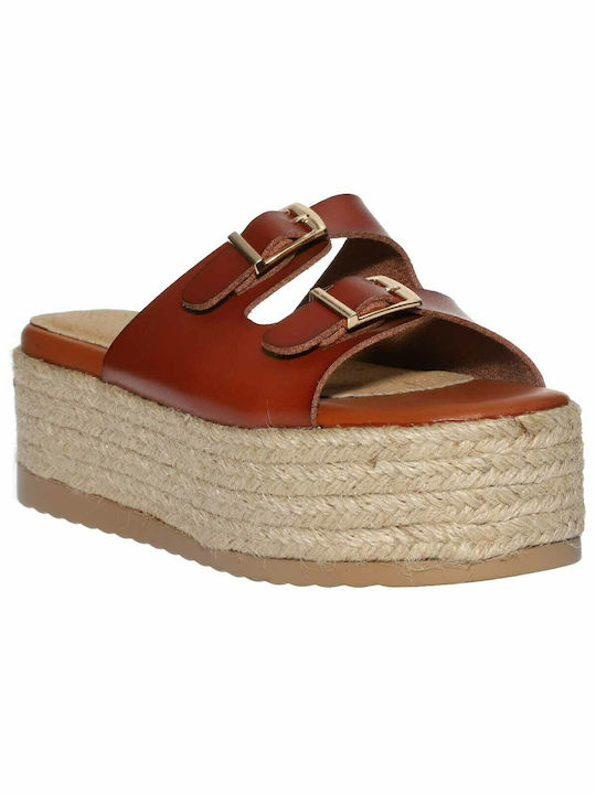 Envie Shoes Leather Women's Flat Sandals Flatforms in Brown Color