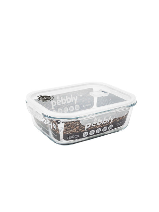 Pebbly Lunch Box Glass White 1500ml 1pcs