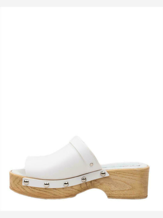 Zakro Collection Chunky Heel Mules White