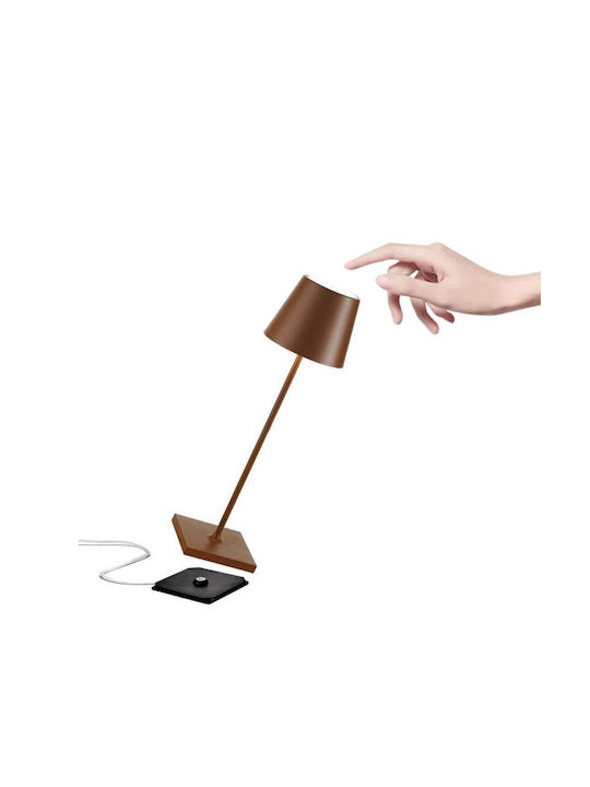 Zafferano Poldina Metal Table Lamp LED with Brown Shade and Base