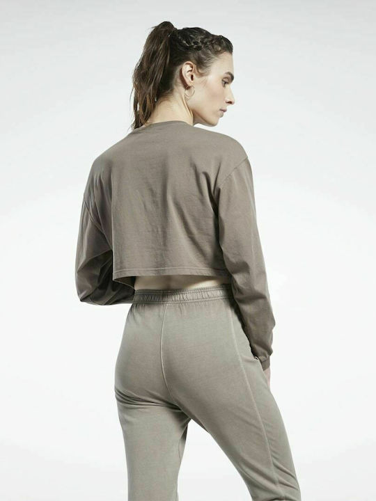 Reebok Women's Athletic Crop Top Long Sleeve Gray