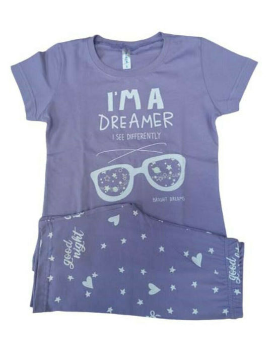 Dreams by Joyce L Set Top & Bottom Kids Summer Pyjamas Lilac