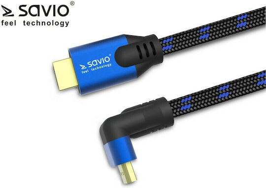 Savio HDMI 2.1 Ultra High Speed 48Gbps 4K 120Hz HDR VRR Angle (90°) / Braided Cable HDMI male - HDMI male 1.8m Μαύρο
