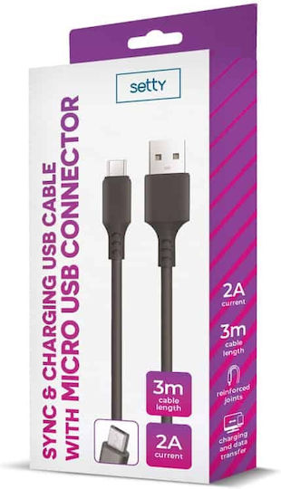 Setty Редовна USB 2.0 до микро USB кабел Черен 3м (GSM109585) 1бр