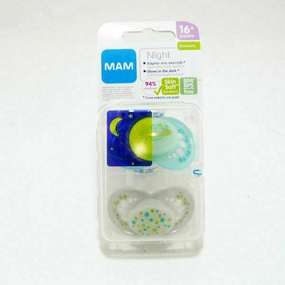 Mam Night Orthodontic Silicone Pacifiers Night for 16+ months Galaxy-Stars Turquoise-White 2pcs