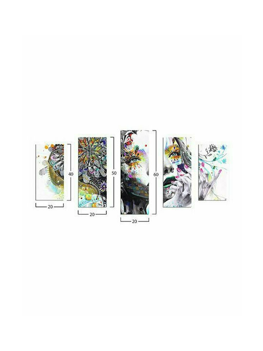 HomeMarkt Modern Dazzling Beauty Girl Fivefold Painting on Canvas 60x100cm