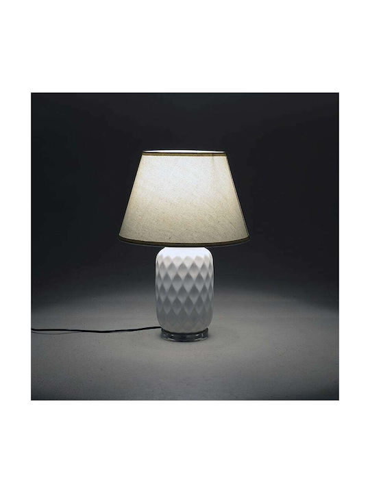 Inart Keramik Tischlampe für Fassung E27 mit Weiß Schirm und Basis
