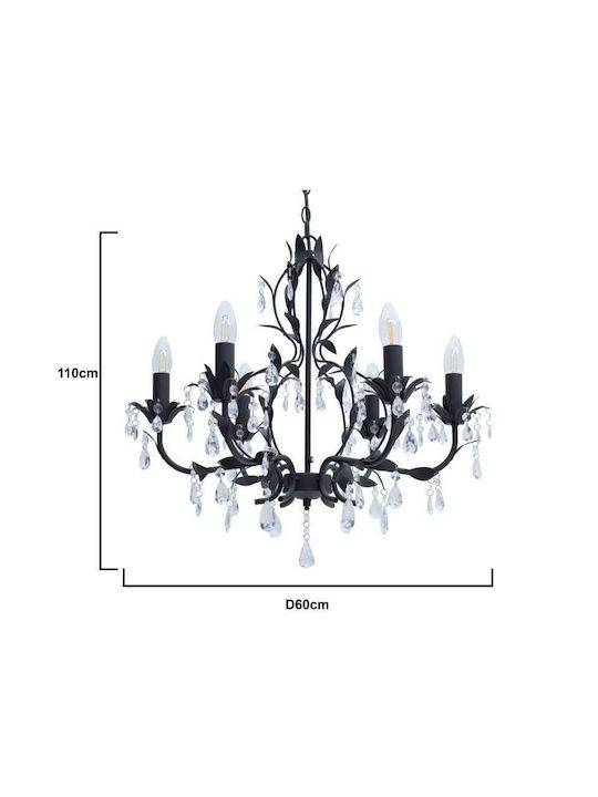 Inart Kronleuchter 6xE14 Ø60cm mit Kerzen Schwarz 3-10-872-0078