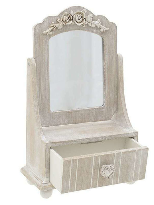 Inart Wooden Jewellery Box with Drawer and Mirror Pink 21.5x10.5x34cm