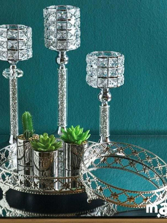 Inart Candle Holder suitable for Tealights Metal Silver 13x13x28cm 1pcs