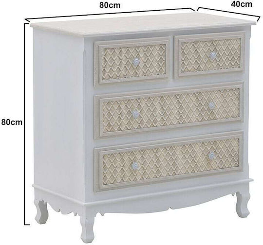 Chest of Drawers of Solid Wood with 4 Drawers Natural Beige - Mint 80x40x80cm
