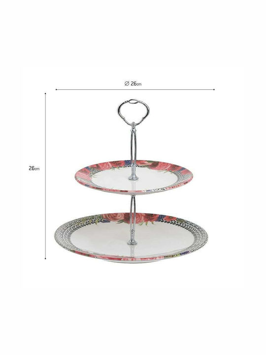 Inart Ceramic Dessert Tower Stand with 2 Tiers Multicolour Ø26cmxY26cm