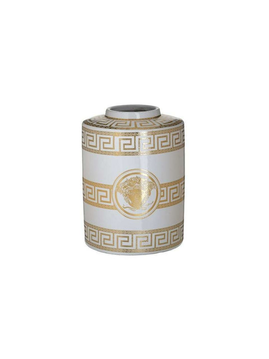 Inart Vază Decorativă Ceramică Meandru Alb-auriu 18x18x27cm 1buc