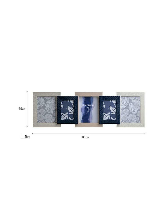 Inart Love Multi Wall-mounted Picture Frame 5 Positions Plastic Blue/Beige 2 Pieces
