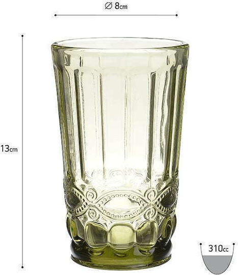 Inart Set of Glasses Water made of Glass in Green Color 310ml 6pcs