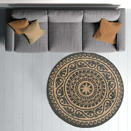 Inart Jute Teppich Rund Sommer aus Jute Black / Natural