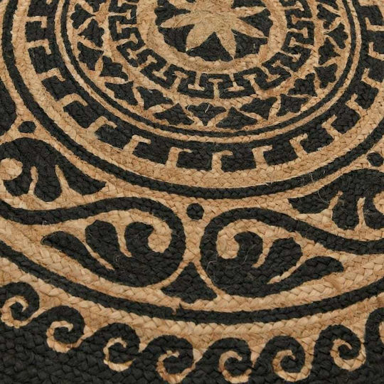 Inart Jute Teppich Rund Sommer aus Jute Black / Natural