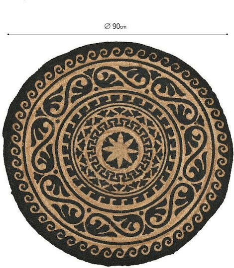 Inart Jute Teppich Rund Sommer aus Jute Black / Natural