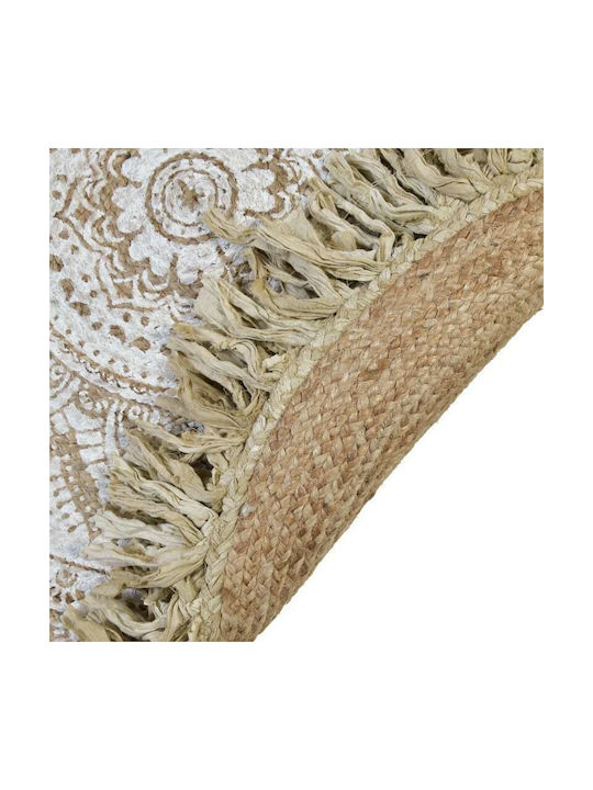 Inart Chindi Rug Round Cotton with Fringes Natural / White