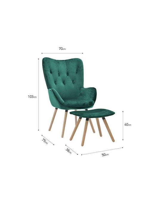 Bergère with Footstool Green 70x68x105cm
