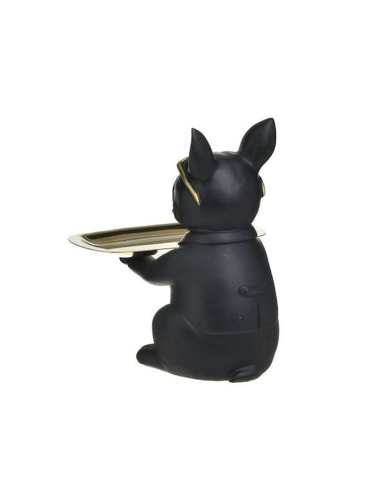 Inart Διακοσμητικό Σκυλάκι Πολυρητίνης με Δίσκο Μαύρος 19x20x24cm