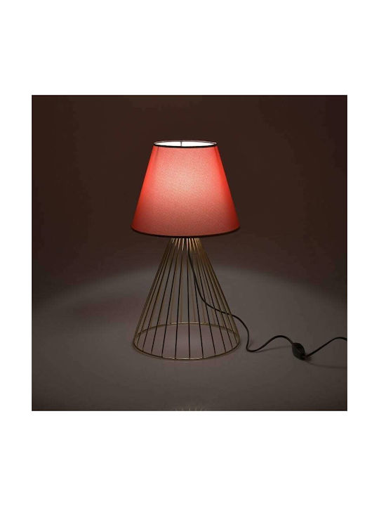 Inart Metal Table Lamp for Socket E27 with Red Shade and Gold Base
