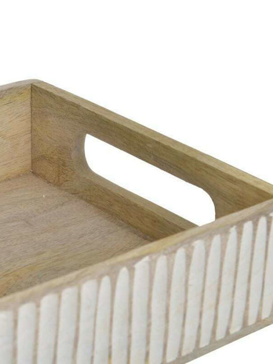 Inart Wooden Rectangular Serving Tray with Handles in White Color 31x20x6cm 3-70-803-0097 1pcs
