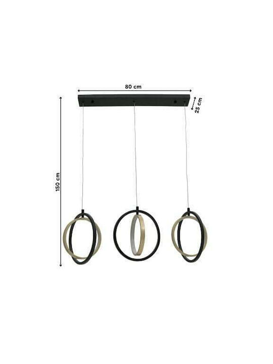 Inart Pendant Light Black Rail 80x25x150cm