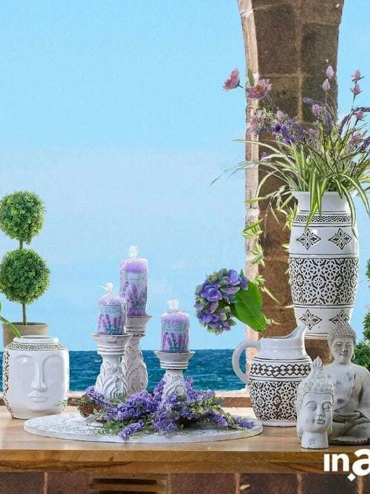 Inart Candle Holder suitable for Tealights Wooden White 12x12x23cm 1pcs