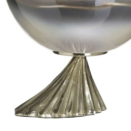 Inart Decorative Glass Bowl With Pedestal Grey/Gold 24x24x22cm