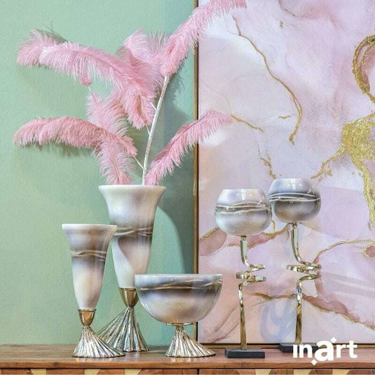 Inart Decorative Glass Bowl With Pedestal Grey/Gold 24x24x22cm