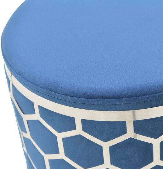 Stool For Living Room Upholstered with Velvet Blue / Silver 36x36x43cm