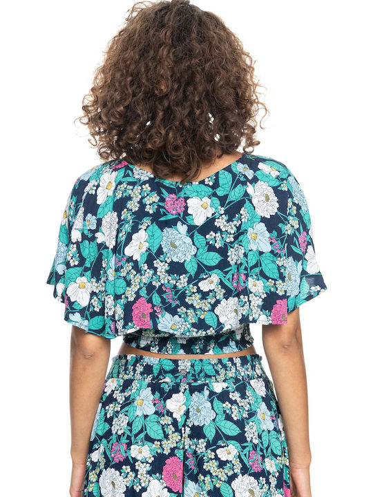 Roxy Clear Skies Women's Summer Crop Top Short Sleeve Floral Mood Indigo