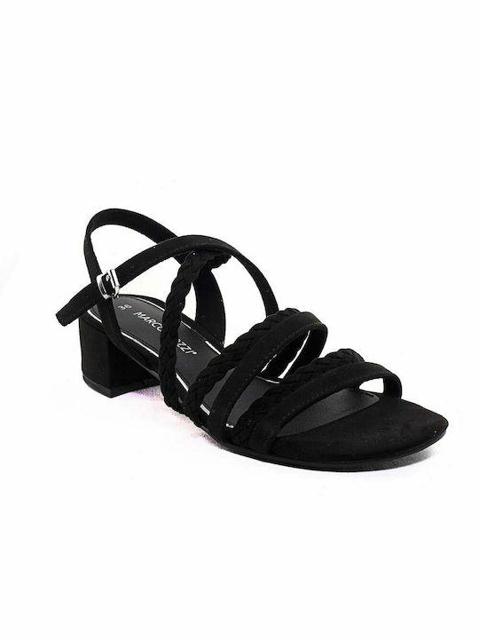 Marco Tozzi Suede Women's Sandals Black with Chunky Low Heel