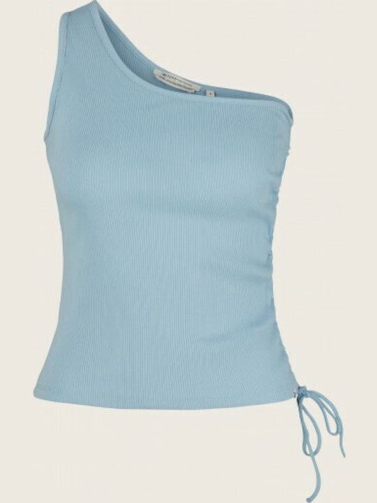 One Shoulder Light Blue Women's Summer Blouse with One Shoulder Light Blue