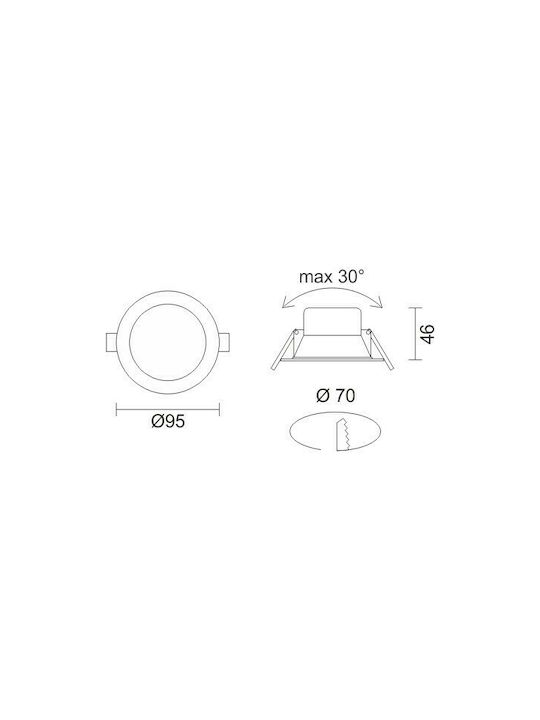 Spot Light Rotund Metalic Spot Încorporat cu LED Integrat și Lumină Alb Natural Alb 9.5x9.5cm. 1buc