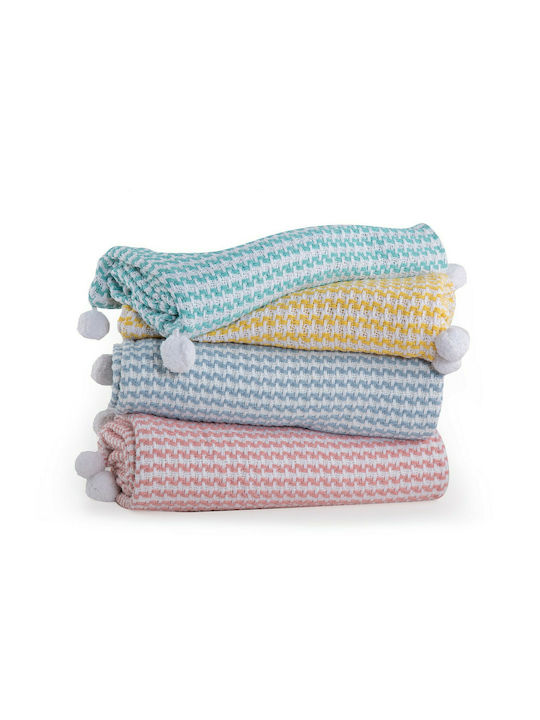 Nef-Nef Homeware Blanket Cot Sometime Cotton Aqua 110x150cm. 028095