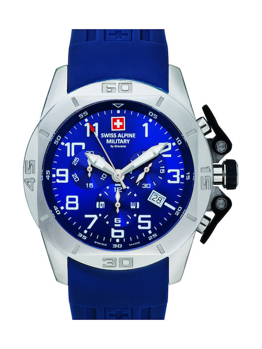 Swiss Alpine Military by Grovana Watch Chronograph Battery with Blue Rubber Strap 7063.9835SAM