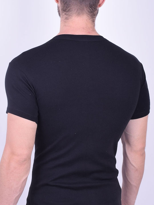 Tricou interior bărbați din bumbac negru cu mâneci scurte