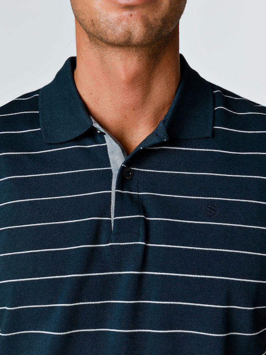 Snta Polo Piquet Striped Polo Shirt with Short Sleeve & Jacquard Detail - Striped Blue