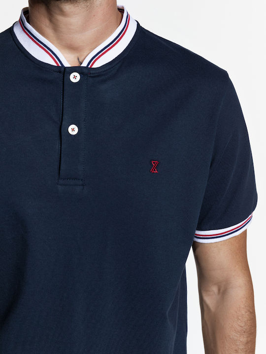 Snta Polo Pique with Short Sleeve & Striped Collar Mao - Blue Navy