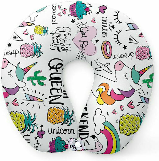 I-Total Travel Polyester Children's Multicolour Unicorn Travel Pillow