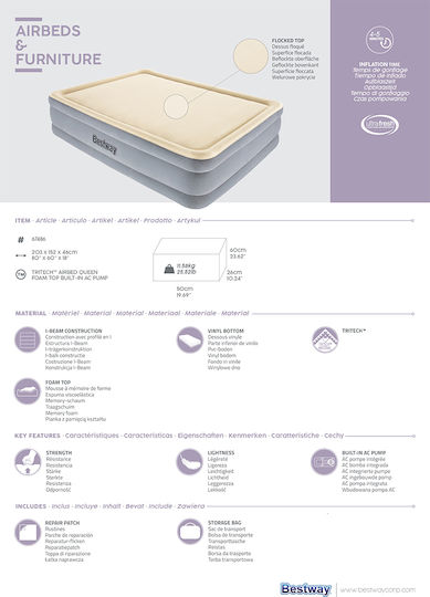 Bestway Inflatable Sleeping Mattress with Built-in Electric Pump Airbed Queen 203x152x46εκ.