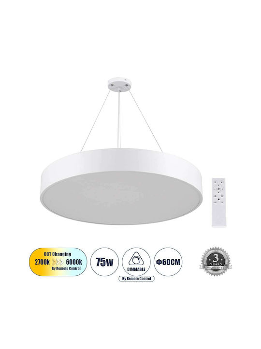 GloboStar Burton Round Pendant LED Panel 75W with Warm to Cool White Light 60cm