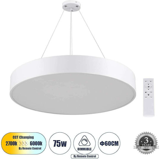 GloboStar Burton Deckenleuchte 60cm Weiß mit Integrierter LED und Fernbedienung