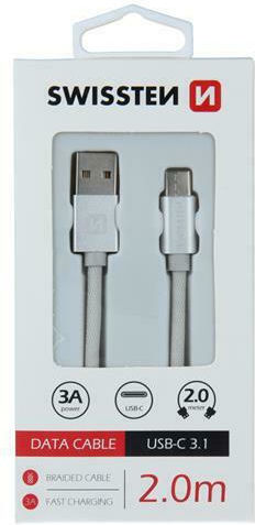 Swissten Textile Braided USB 2.0 Cable USB-C male - USB-A Ασημί 2m 71521303