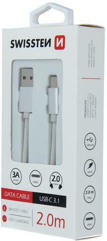 Swissten Textile Braided USB 2.0 Cable USB-C male - USB-A Ασημί 2m 71521303