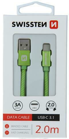 Swissten Textile Braided USB 2.0 Cable USB-C male - USB-A male Green 2m (71521307)