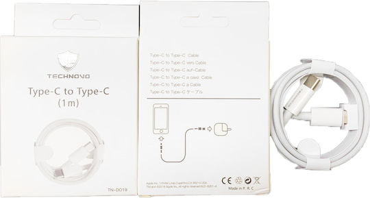 Technovo USB 2.0 Cable USB-C Male - USB-C White 1m TN-D019