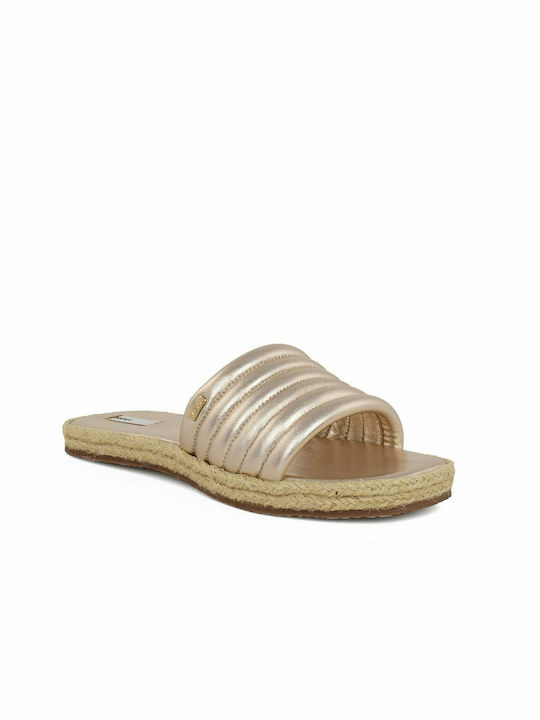 Mexx Joelle Leather Women's Flat Sandals in Gold Color